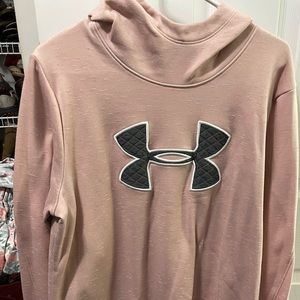 Wide neck Under armor hoodie heather light pink gray symbol.